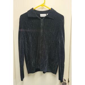 Alfred Dunner Women  Acrylic Sweater Black Long Sleeve Full Zip Large‎